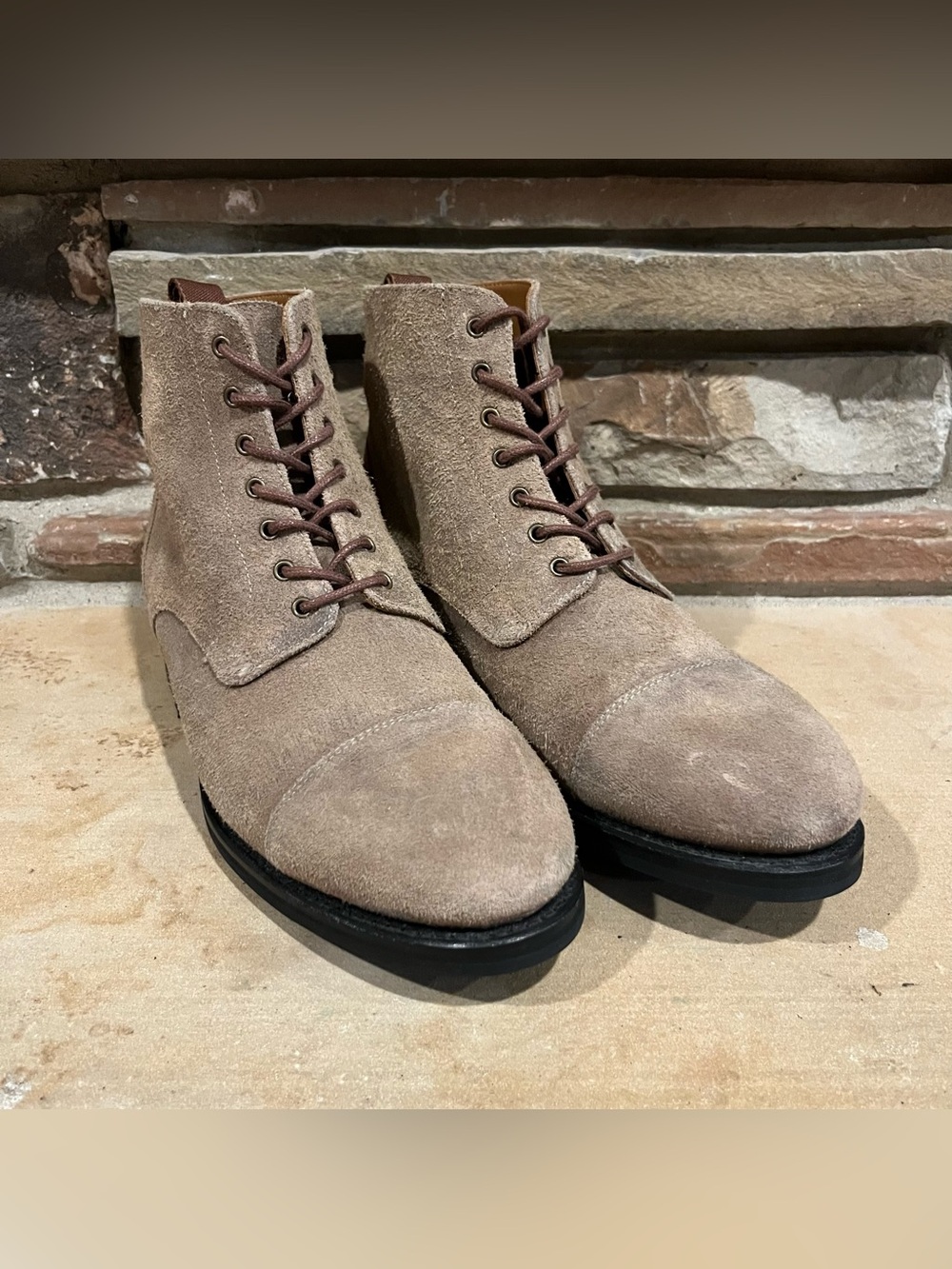 TAFT Suede Cap-Toe Lace-Up Boots in Tan